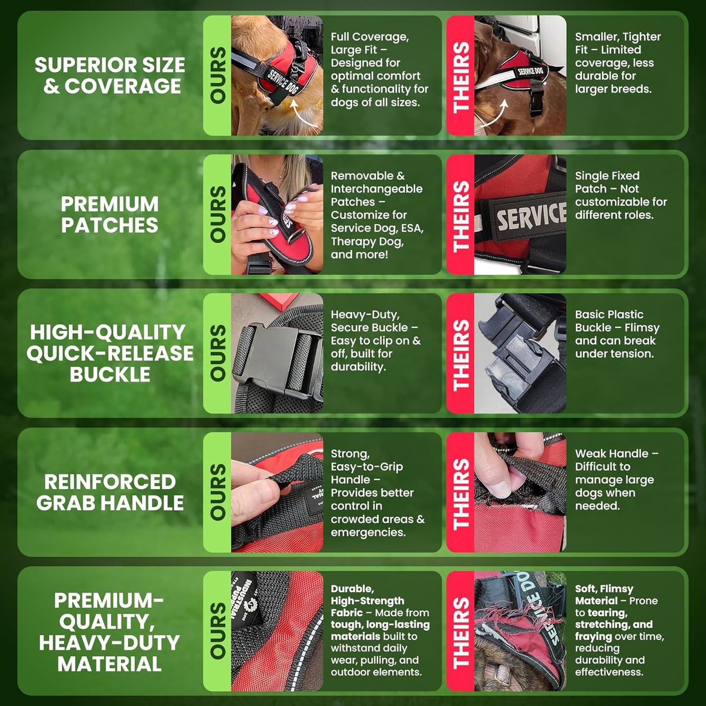 Service Dog Vest with Hook and Loop Straps and Matching Service Dog Leash Set - Harnesses from XXS to XXL - Harness Features Reflective Patch and Comfortable Mesh Design