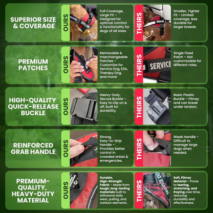 Service Dog Vest with Hook and Loop Straps and Handle - Harness Is Available in 8 Sizes from XXXS to XXL - Service Dog Harness Features Reflective Patch and Comfortable Mesh Design Bright Red