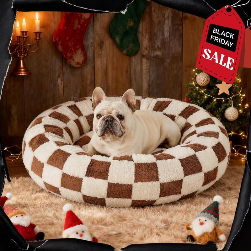 Lesure Warm Donut Bed - Cozy Fluffy Calming Bed for Small/Medium/Large Dogs & Cats, Soft Plush round Pet Bed for Winter Comfort, Washable, Anti-Slip Bottom, Camas Para Perros, Pet Supplies Bedding