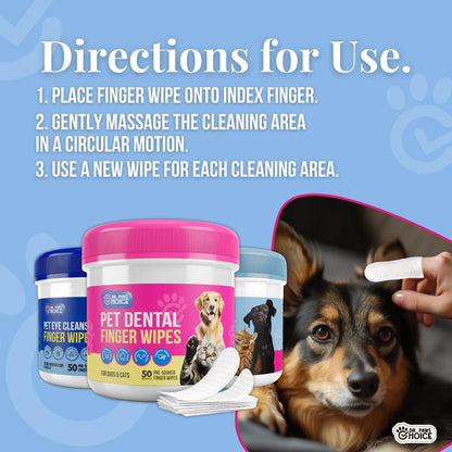 Dr. Paws Choice: Pet Care Finger Wipes for Dental, Ear, and Eye Hygiene. Grooming Cleaner