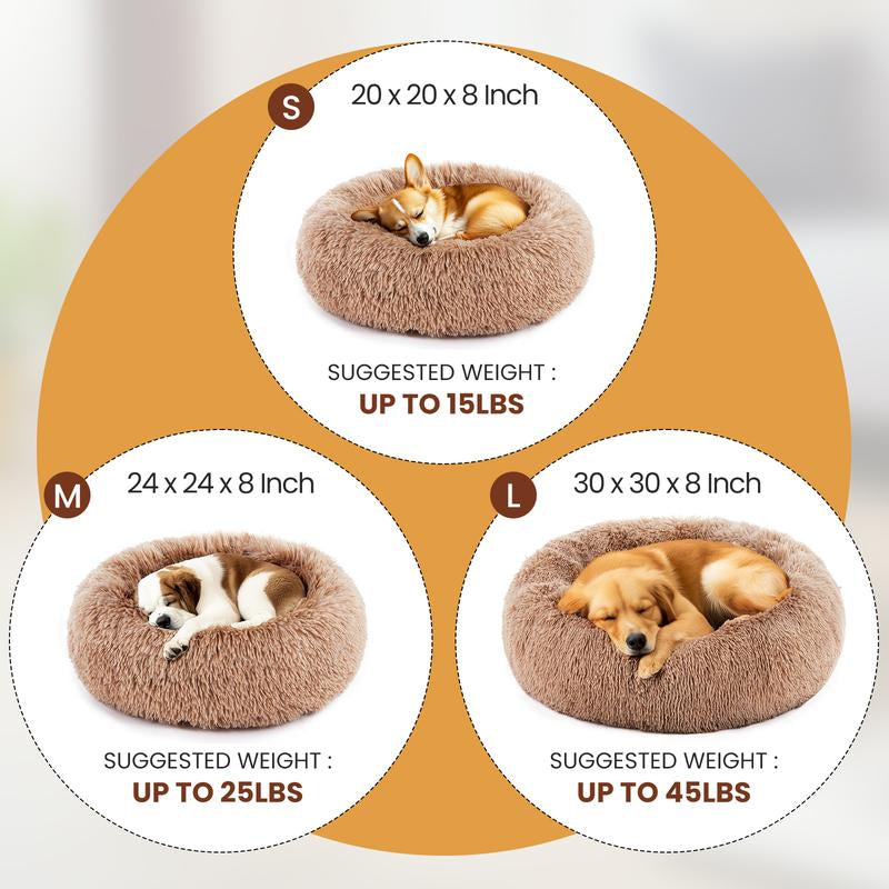 Calming Donut Cat & Dog Bed for Small Dogs, Faux Fur Plush round Dog Bed, Anti-Anxiety Waterproof Anti-Slip