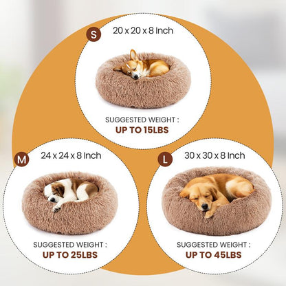 Calming Donut Cat & Dog Bed for Small Dogs, Faux Fur Plush round Dog Bed, Anti-Anxiety Waterproof Anti-Slip