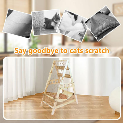 Cat Tower for Indoor Cats with Hammock Straching Post Climbing Web and Danging Sisal Ball, Cute Solid Wood Cat Tree Cat Furniture Pet House with Cat Scratching Posts
