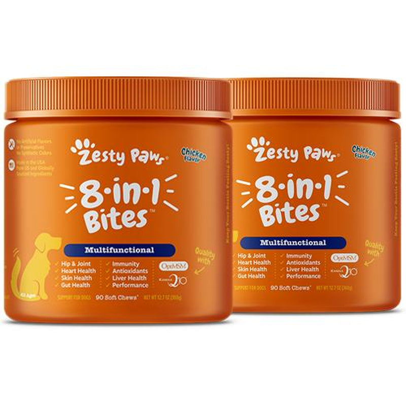 Zesty Paws 8-In-1 Chewable Multivitamin Bite for Dogs, Soft Chew Immune Support Dog Treats Supplement 8 in Dog Supplements