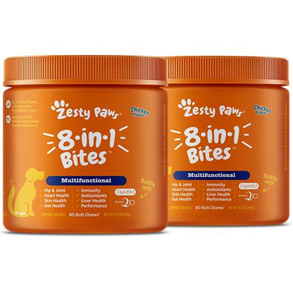 Zesty Paws 8-In-1 Chewable Multivitamin Bite for Dogs, Soft Chew Immune Support Dog Treats Supplement 8 in Dog Supplements