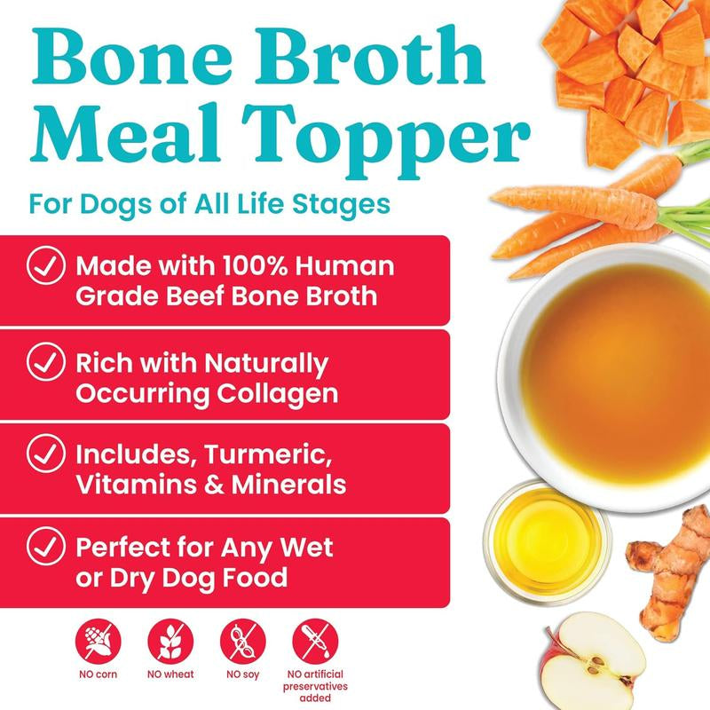 Solid Gold Bone Broth Beef Topper for Dogs - Nutrient-Rich Flavor with Turmeric for Picky Eaters - Made in USA - 12 Pouches