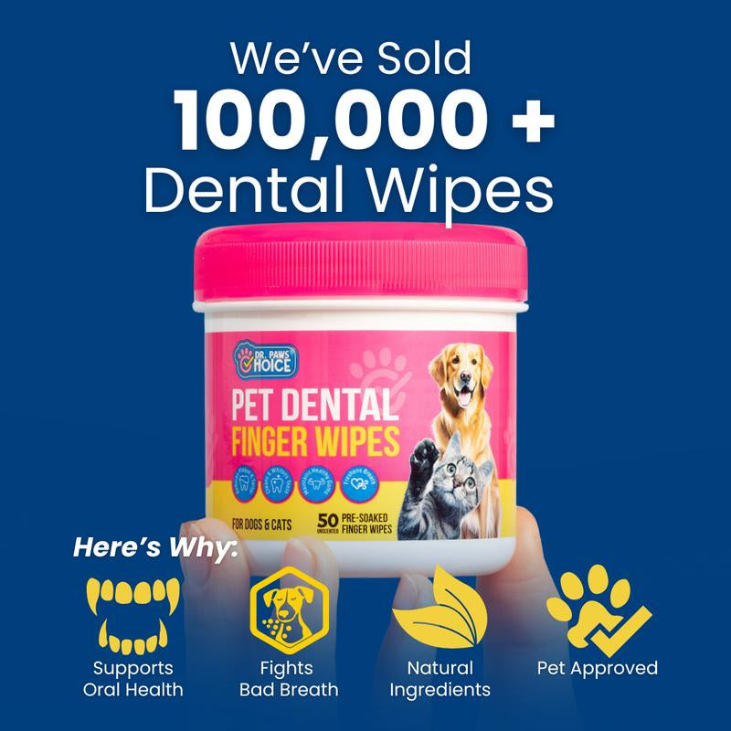 Dr. Paws Choice: Pet Care Finger Wipes for Dental, Ear, and Eye Hygiene. Grooming Cleaner