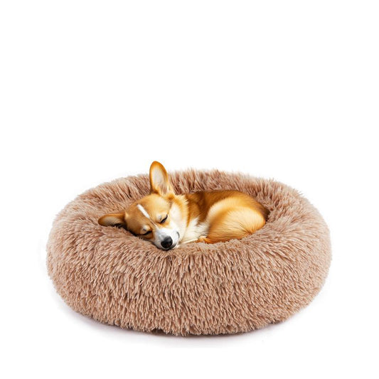 Calming Donut Cat & Dog Bed for Small Dogs, Faux Fur Plush round Dog Bed, Anti-Anxiety Waterproof Anti-Slip