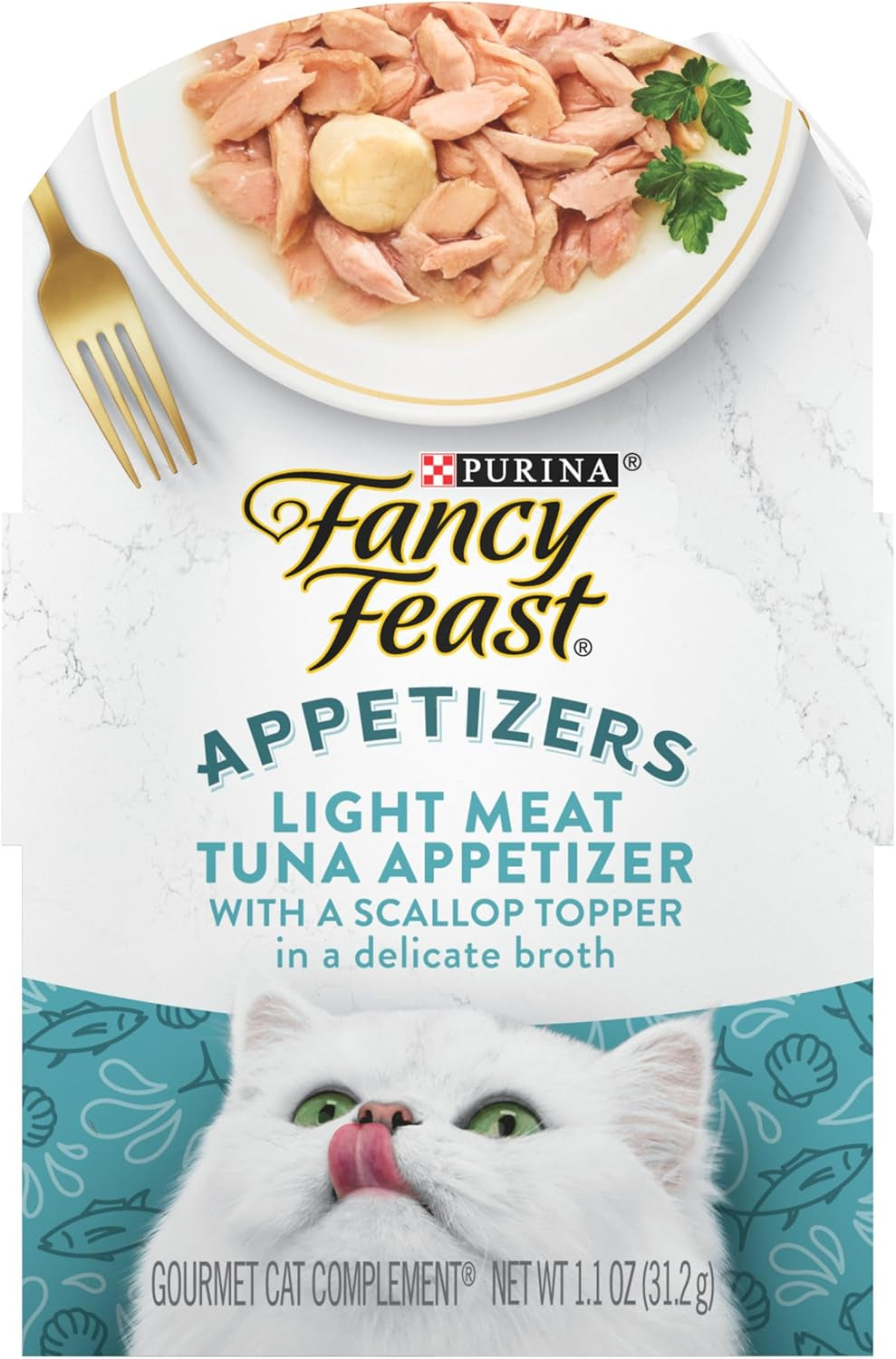 Purina  Appetizers Lickable Grain Free Wet Cat Food Topper Light Meat Tuna Appetizer with Scallop - (Pack of 10) 1.1 Oz. Trays
