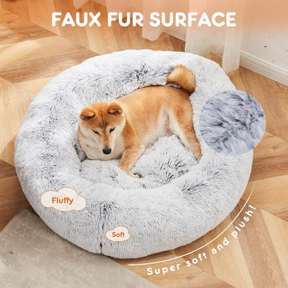 Dog Bed, Washable Comfortable Pet Bed for Medium to Large Dogs, Anti-Slip round Fluffy Plush Faux Fur Dog Bed for Sleeping, Indoor