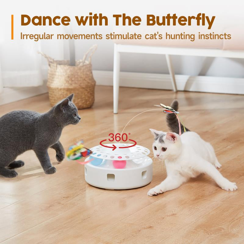 Potaroma 3In1 Cat Toys Automatic Interactive Kitten Toy, Fluttering Butterfly, Moving Ambush Feather, Track Balls, Dual Power Supplies, USB Powered, Indoor Exercise Kicker