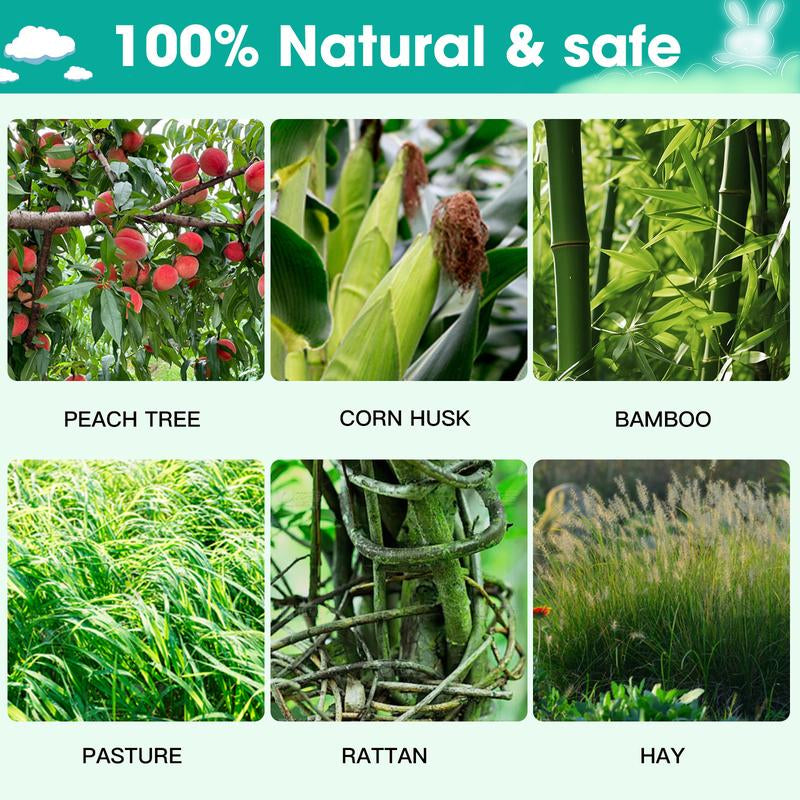 Rabbit Toy Natural Reed Grass Hanging Basket Chews, Woven Bunny Chewing Timothy Cake Wood Treats for Small Pets