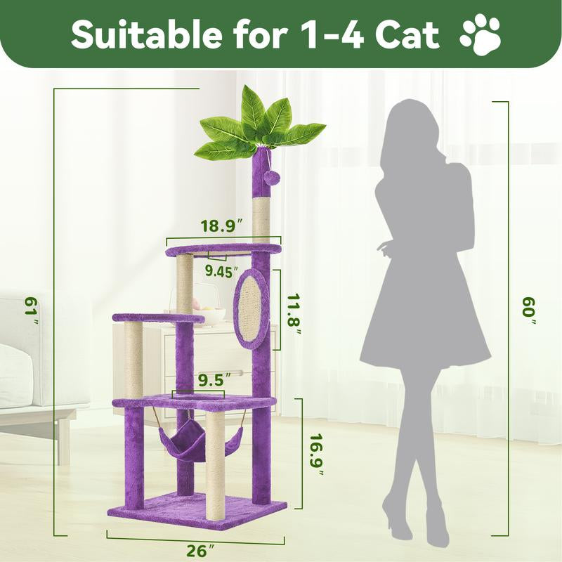 Wecharmer Cat Tree / Tower for Indoor with Green Leaves, Cat Condo Cozy Plush House with Hang Ball, Pet Furniture with Scratching Posts Cat Tree