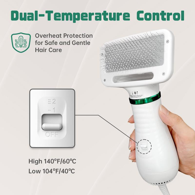 2 in 1 Pet Grooming Brush & Hair Dryer, 300W USB Rechargeable Dog Blower for Small Medium Dogs, Portable Low Noise Drying Comb