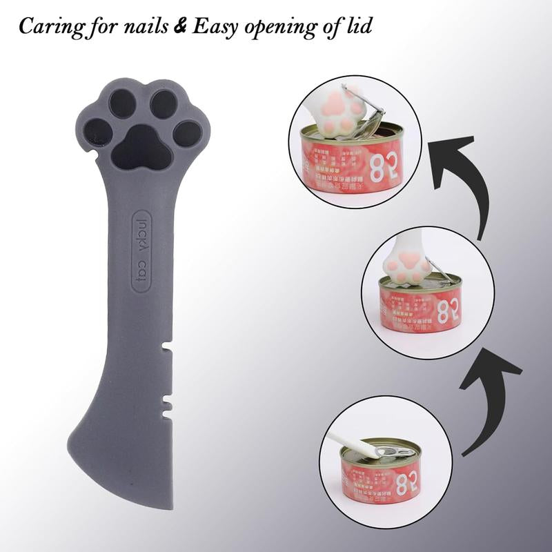 Silicone Pet Food Spoon, Cat Food Can Opener Paw, Wet or Dry Food Short Spoon for Cat Dog with Mini Spatula