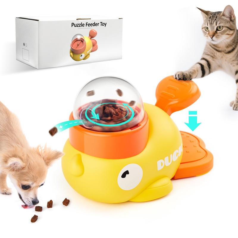Cats Dogs Puzzle Treat Dispenser Toy, Interactive Duck-Shaped Kibble Automatic Feeder for Cats and Dogs of All Life Stages, IQ Training for Pets
