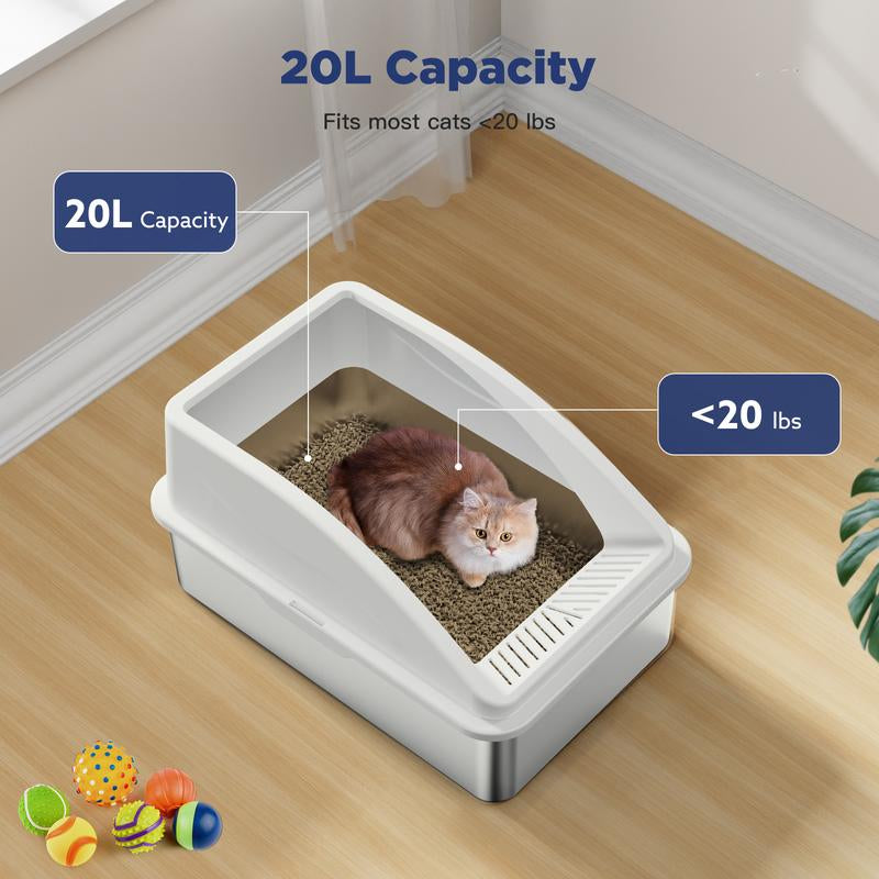 AIPERRO Stainless Steel Cat Litter Box,High Side Cats Toilet Metal Kitten Litter Pan, Pet Cleaning Tool for Big and Small Cats, Rabbits, Splash-Proof and Non-Stick Cat Poop Box Odorless, Outdoorfun,Fathersdaygifts