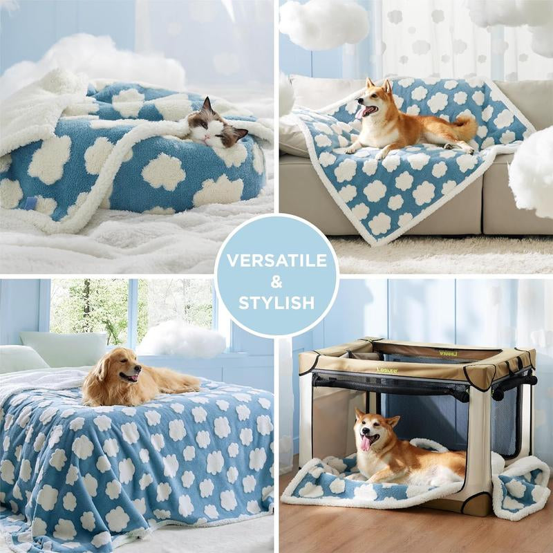 Lesure Waterproof Pet Blanket for Dogs & Cats - Cozy Winter Dual-Sided Jacquard Shag & Sherpa Fleece, 3D Textured Cloud Pattern, Machine Washable, Durable & Portable for Cold Weather Comfort, Soft Couch Protector & Bed Mat