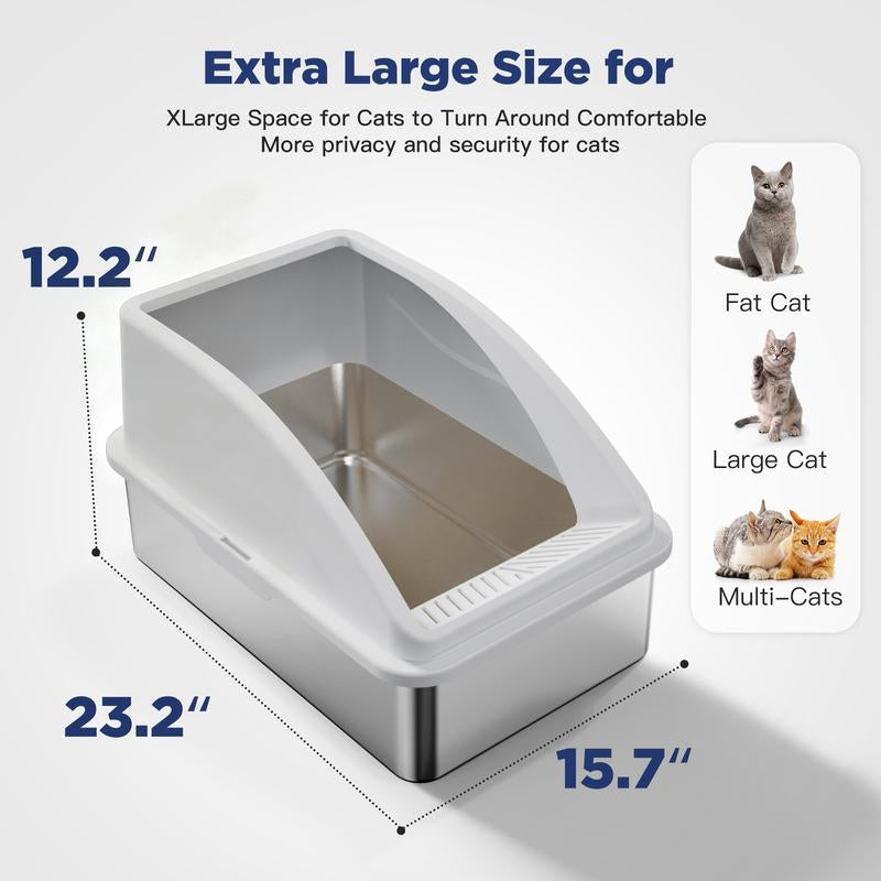 AIPERRO Stainless Steel Cat Litter Box,High Side Cats Toilet Metal Kitten Litter Pan, Pet Cleaning Tool for Big and Small Cats, Rabbits, Splash-Proof and Non-Stick Cat Poop Box Odorless, Outdoorfun,Fathersdaygifts