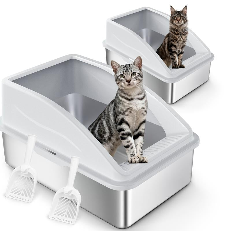 AIPERRO Stainless Steel Cat Litter Box,High Side Cats Toilet Metal Kitten Litter Pan, Pet Cleaning Tool for Big and Small Cats, Rabbits, Splash-Proof and Non-Stick Cat Poop Box Odorless, Outdoorfun,Fathersdaygifts