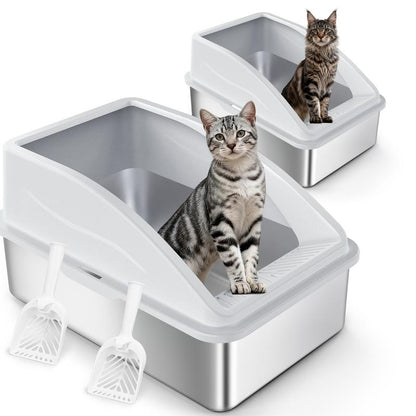 AIPERRO Stainless Steel Cat Litter Box,High Side Cats Toilet Metal Kitten Litter Pan, Pet Cleaning Tool for Big and Small Cats, Rabbits, Splash-Proof and Non-Stick Cat Poop Box Odorless, Outdoorfun,Fathersdaygifts