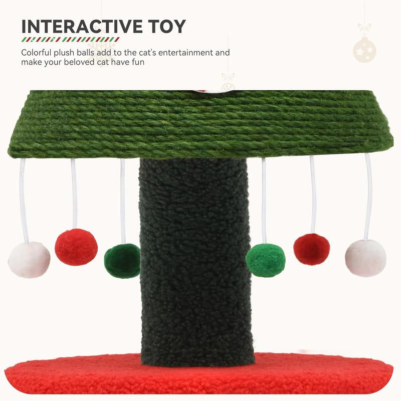 YITAHOME Cat Scratching Post with Cat House for Indoor Kitten, 32" Small Cat Tree Tower with Large Sisal, Cute Hanging Ball, Green Sisal Cat Scratcher