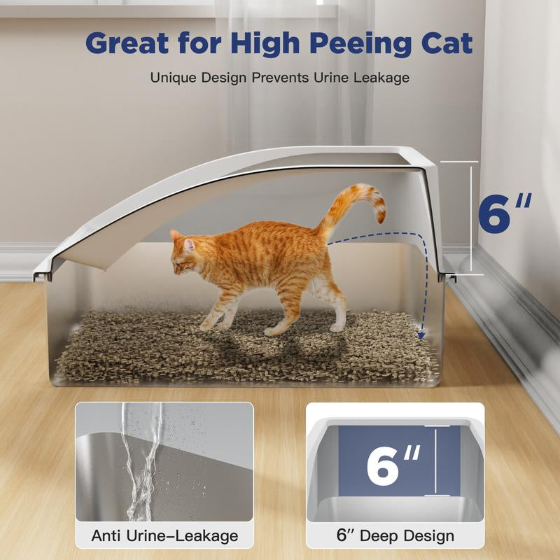 AIPERRO Stainless Steel Cat Litter Box,High Side Cats Toilet Metal Kitten Litter Pan, Pet Cleaning Tool for Big and Small Cats, Rabbits, Splash-Proof and Non-Stick Cat Poop Box Odorless, Outdoorfun,Fathersdaygifts