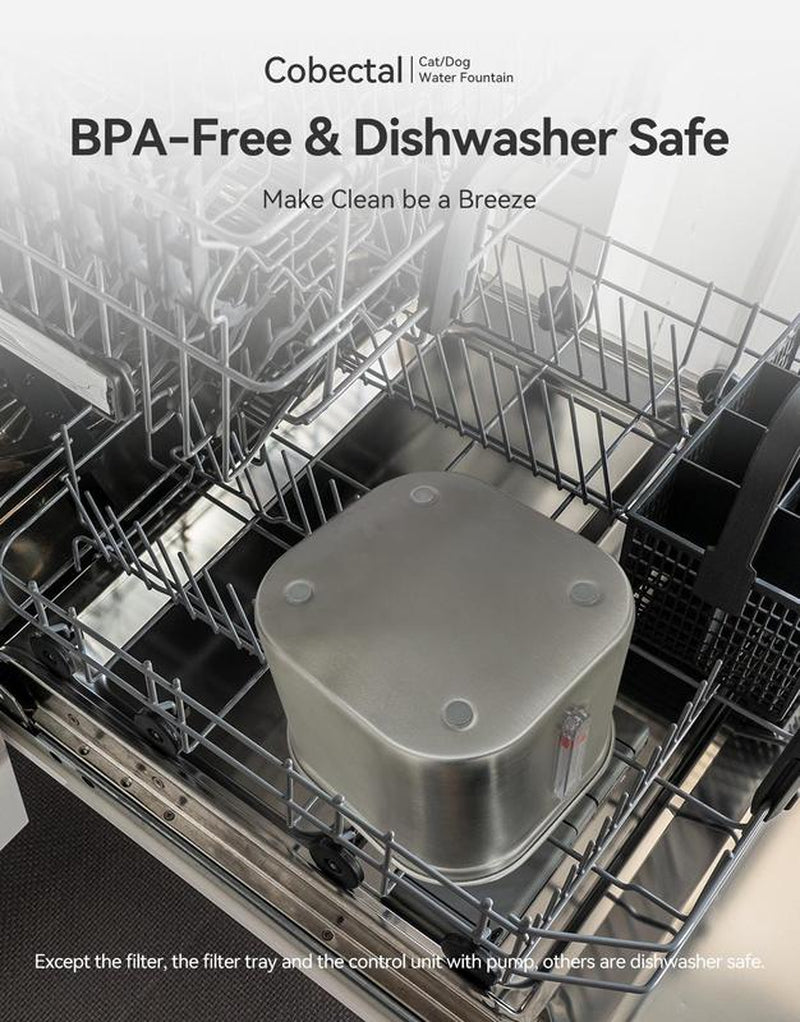 Upgrade Cat Water Fountain Stainless Steel, 74Oz/2.2L Cat Fountain with Multi-Filter, Cat Fountains for Drinking Stainless Steel, No Sputter, Compact, Easy Cleaning, Suit for Pets Dogs Cat