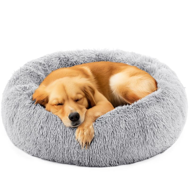 Calming Donut Cat & Dog Bed for Small Dogs, Faux Fur Plush round Dog Bed, Anti-Anxiety Waterproof Anti-Slip