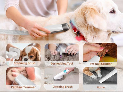 Pet Grooming Kit with Vacuum Function , Low Noise Design for Dogs and Cats, 6 Guide Combs for Precise Trimming, Effortless Grooming and Hair Suction