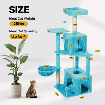 Wecharmer Cat Tree / Tower for Indoor with Green Leaves, Cat Condo Cozy Plush House with Hang Ball, Pet Furniture with Scratching Posts Cat Tree