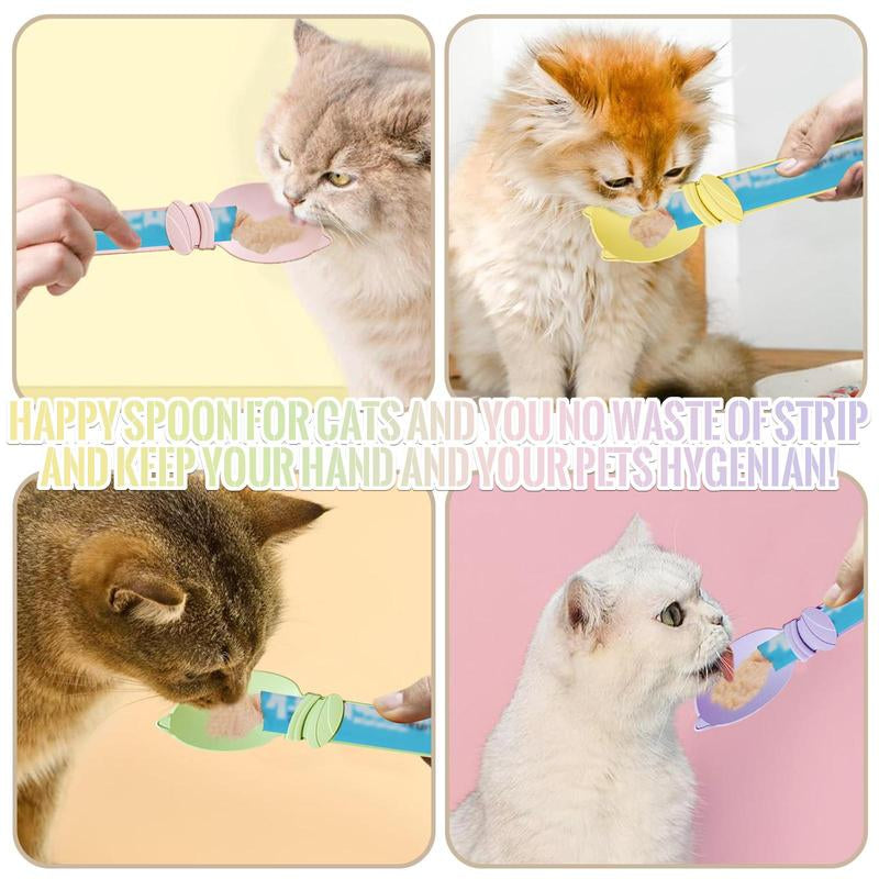 4Pcs Cat Treat Squeeze Spoon Multifunctional Dispenser for for Wet Food, Licky Treats & Puree Tubes, Easy Feeding and Storage with with Extra Long Handle Design, Cat Accessories
