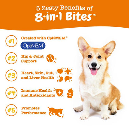 Zesty Paws 8-In-1 Chewable Multivitamin Bite for Dogs, Soft Chew Immune Support Dog Treats Supplement 8 in Dog Supplements