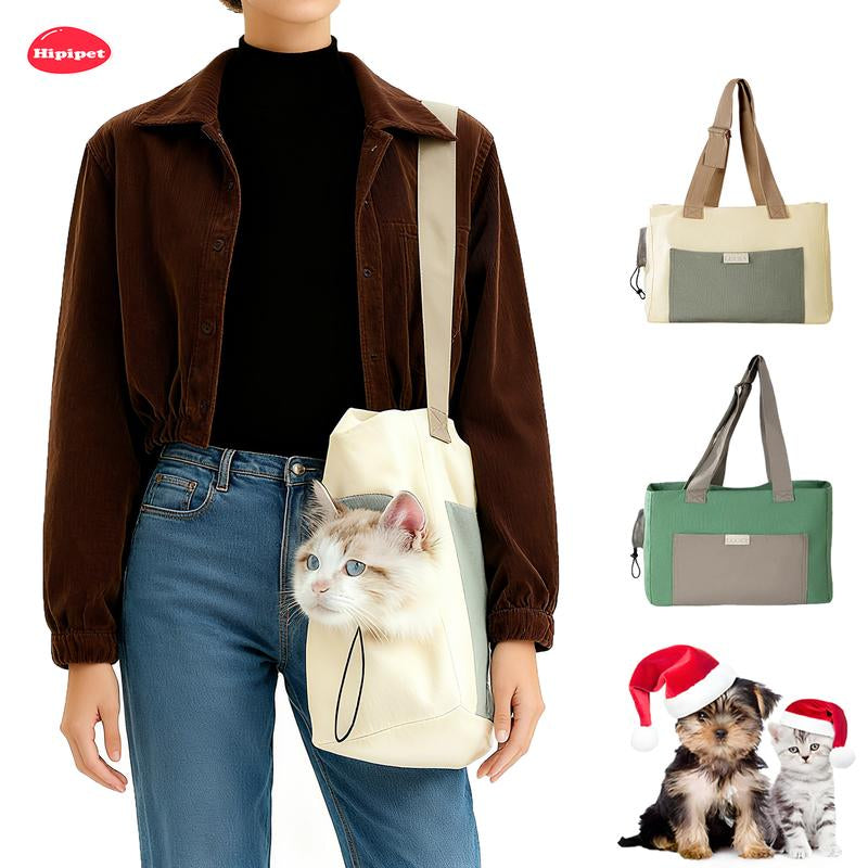 [Hipipet] Cat Bag with Exposed Head, Portable Crossbody, Breathable Canvas Hand-Held Shoulder Bag, Suitable for Small and Medium-Sized Pets, Universal for All Seasons