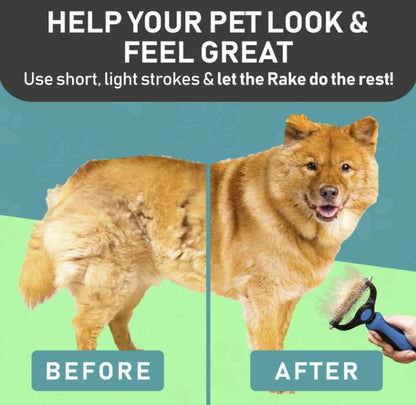 TQT Pet Grooming Brush - Double Sided Shedding and Dematting Undercoat Rake Comb for Dogs and Cats, No More Nasty Shedding or Flying Hair