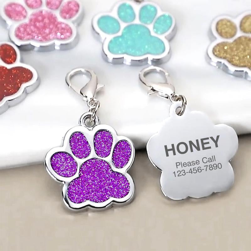 LIVEKEY Personalized Pet Dog Tags Engraved Dog Name Tags Waterproof Glitter Footprint Cat ID Tags