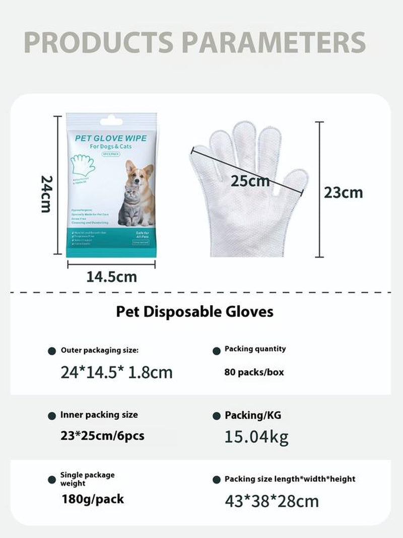 Pet Glove Wipes: Rinse-Free, Hypoallergenic Formula for Daily Cleaning of Cats and Dogs, Suitable for Daily Care & On-The-Go Use – a Must-Have for Household Pets Grooming Products Cleaner