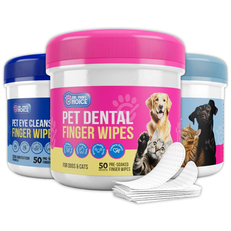Dr. Paws Choice: Pet Care Finger Wipes for Dental, Ear, and Eye Hygiene. Grooming Cleaner