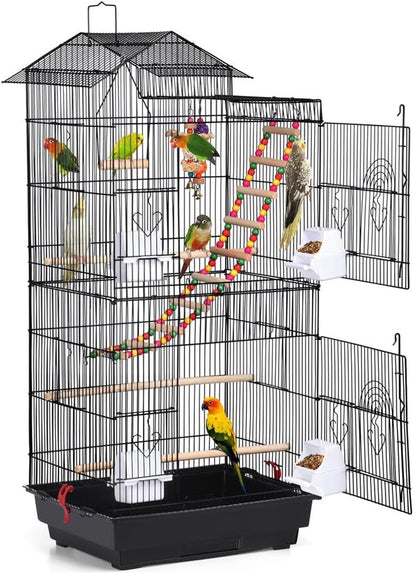 39-Inch Roof Top Large Flight Parrot Bird Cage for Small Quaker Parrot Cockatiel Sun Parakeet Green Cheek Conure Budgie Finch Lovebird Canary Pet Bird Cage W/Toys