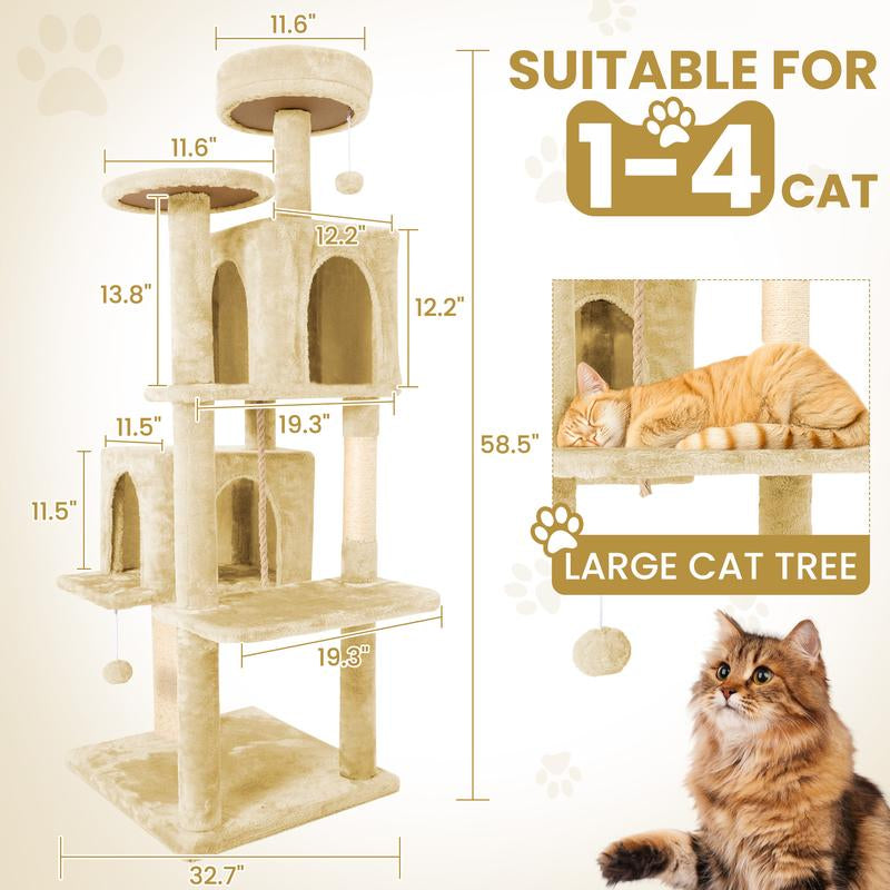 Wecharmer Cat Tree / Tower for Indoor with Green Leaves, Cat Condo Cozy Plush House with Hang Ball, Pet Furniture with Scratching Posts Cat Tree