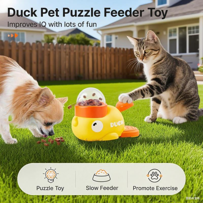 Cats Dogs Puzzle Treat Dispenser Toy, Interactive Duck-Shaped Kibble Automatic Feeder for Cats and Dogs of All Life Stages, IQ Training for Pets
