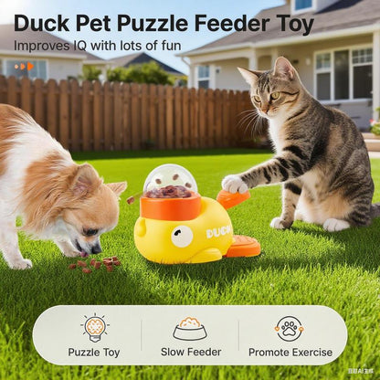 Cats Dogs Puzzle Treat Dispenser Toy, Interactive Duck-Shaped Kibble Automatic Feeder for Cats and Dogs of All Life Stages, IQ Training for Pets
