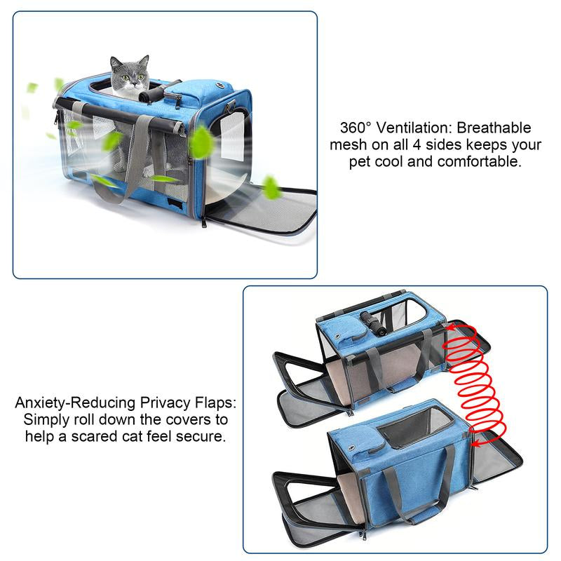 Soft-Sided Pet Carrier for Cats & Small Dogs, Foldable & Breathable Mesh Travel Bag with Secure Zippers & Privacy Flaps for Vet, Car, and Air Travel.
