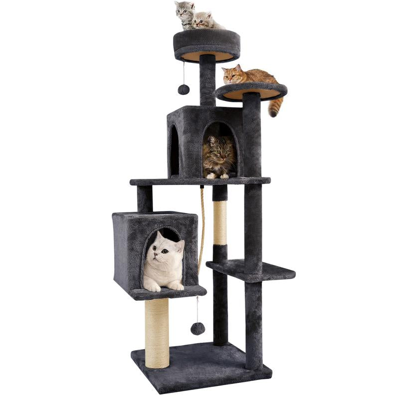 Wecharmer Cat Tree / Tower for Indoor with Green Leaves, Cat Condo Cozy Plush House with Hang Ball, Pet Furniture with Scratching Posts Cat Tree