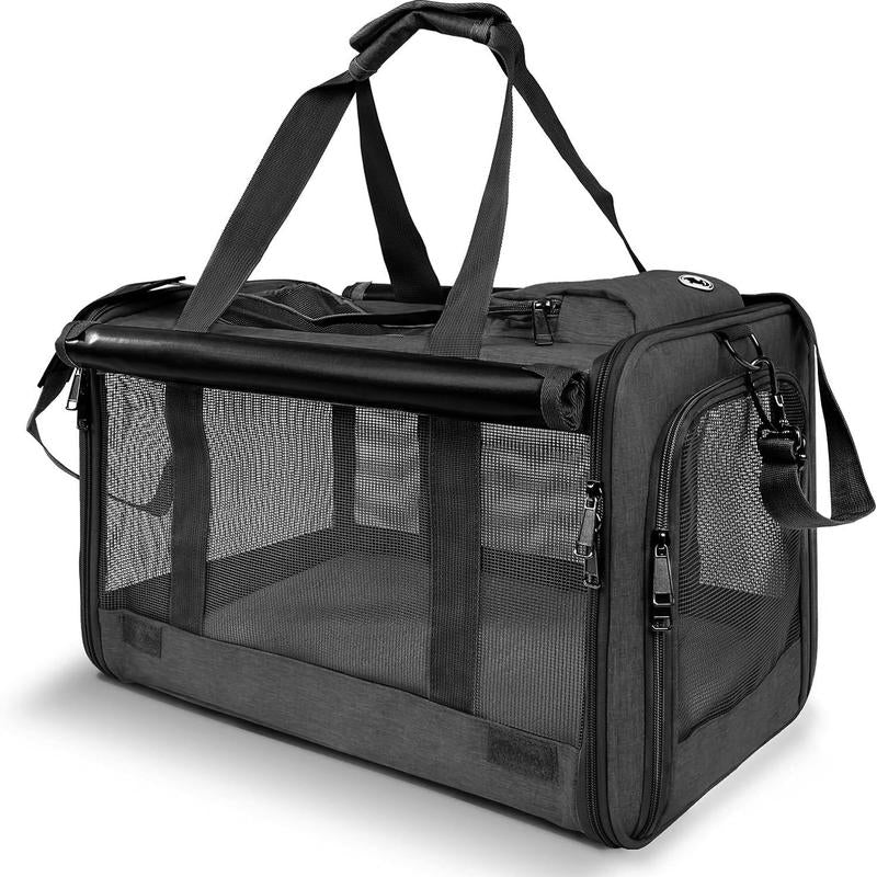 Soft-Sided Pet Carrier for Cats & Small Dogs, Foldable & Breathable Mesh Travel Bag with Secure Zippers & Privacy Flaps for Vet, Car, and Air Travel.