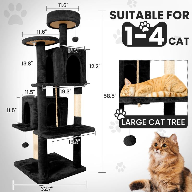 Wecharmer Cat Tree / Tower for Indoor with Green Leaves, Cat Condo Cozy Plush House with Hang Ball, Pet Furniture with Scratching Posts Cat Tree