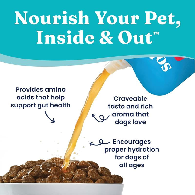 Solid Gold Bone Broth Beef Topper for Dogs - Nutrient-Rich Flavor with Turmeric for Picky Eaters - Made in USA - 12 Pouches