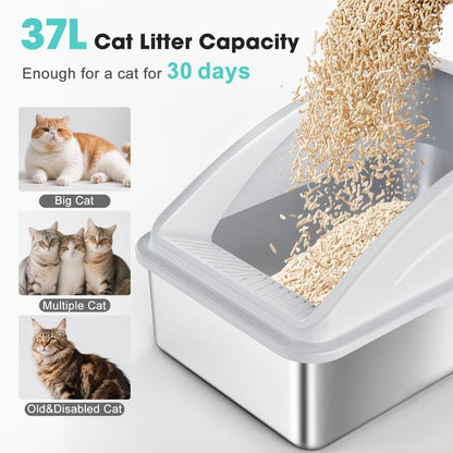 AIPERRO Stainless Steel Cat Litter Box,High Side Cats Toilet Metal Kitten Litter Pan, Pet Cleaning Tool for Big and Small Cats, Rabbits, Splash-Proof and Non-Stick Cat Poop Box Odorless, Outdoorfun,Fathersdaygifts