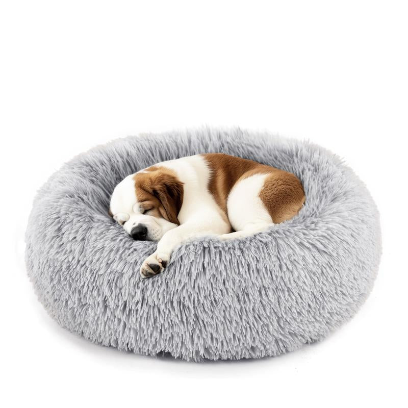 Calming Donut Cat & Dog Bed for Small Dogs, Faux Fur Plush round Dog Bed, Anti-Anxiety Waterproof Anti-Slip