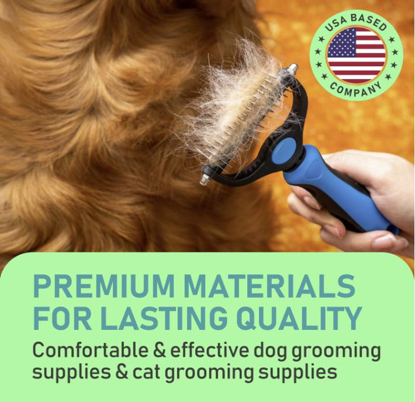 TQT Pet Grooming Brush - Double Sided Shedding and Dematting Undercoat Rake Comb for Dogs and Cats, No More Nasty Shedding or Flying Hair